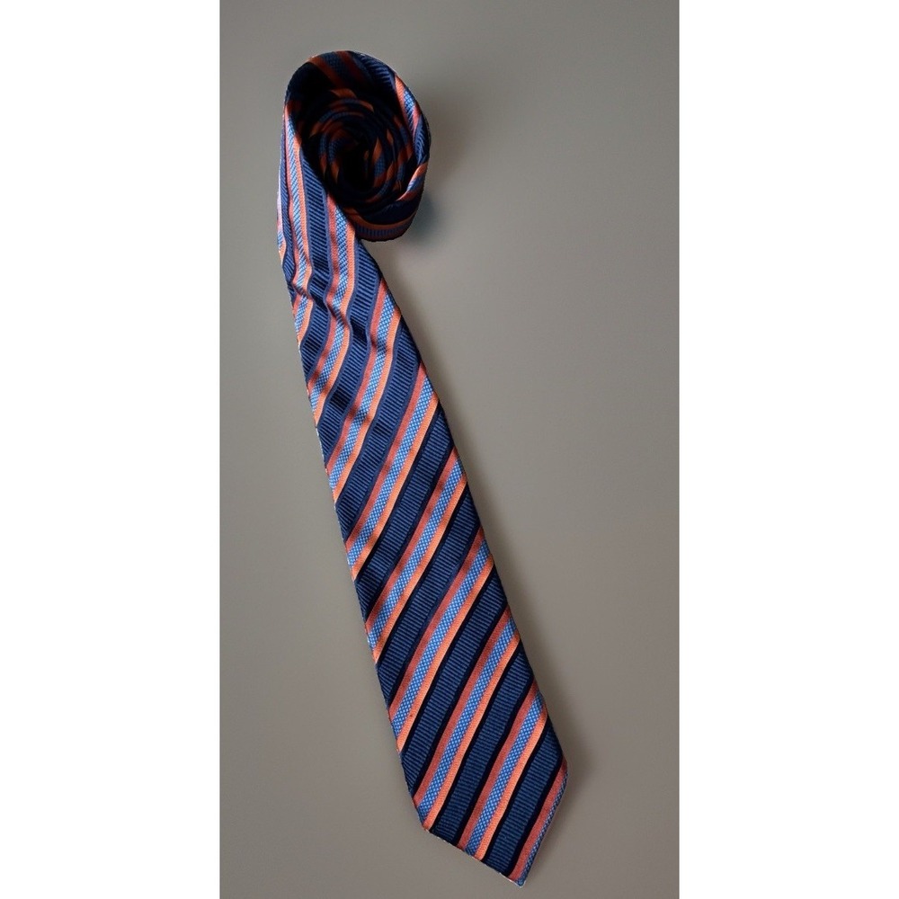 Villa Bolgheri Neckwear Tie Blue Orange Diagonal Striped Silk Made In Italy JBHS